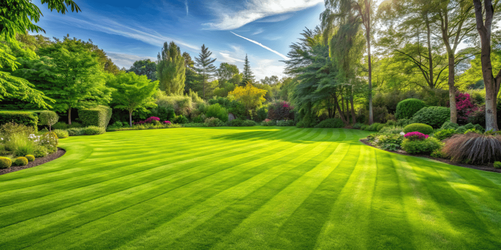Backyard landscape cut grass